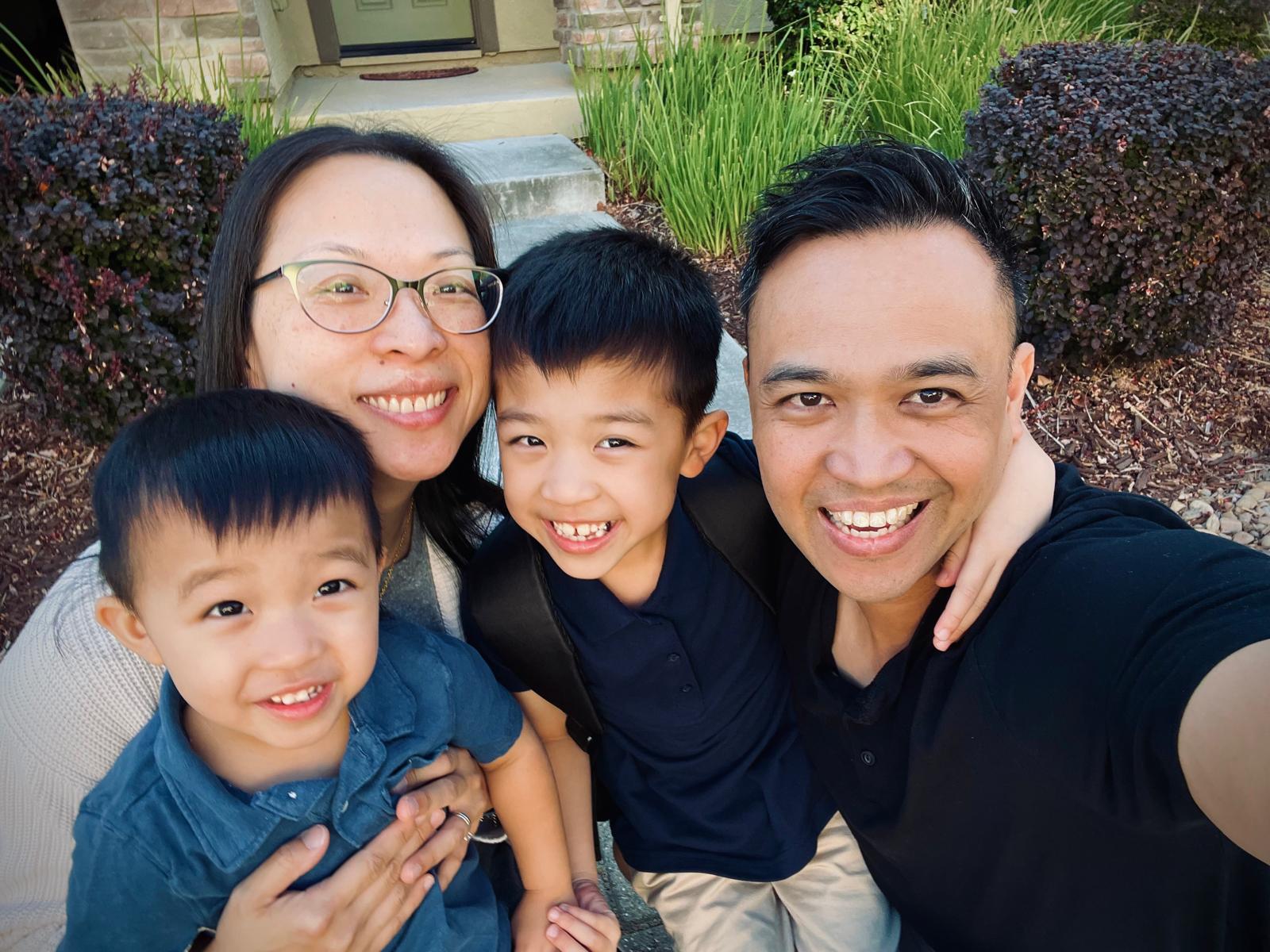 George with his wife and two sons